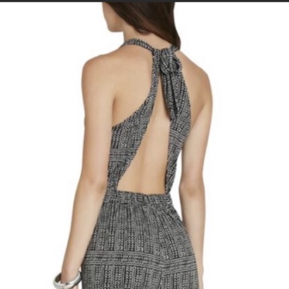 BCBG Deep V-Neck Tribal Print Halter Jumpsuit